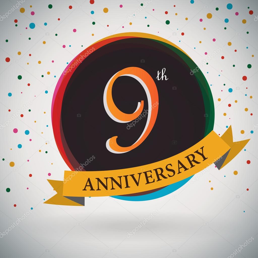 9th Anniversary poster, template design in retro style - Vector Background