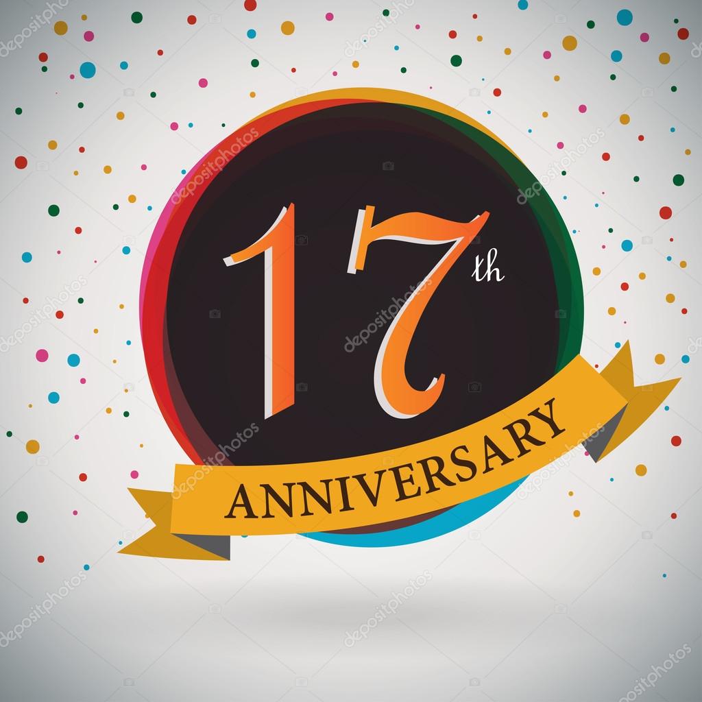 17th Anniversary poster, template design in retro style - Vector Background