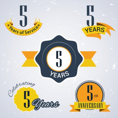 5 Years of service, 5 years . Celebrating 5 years ,  5th Anniversary - Set of Retro vector Stamps and Seal for business clipart