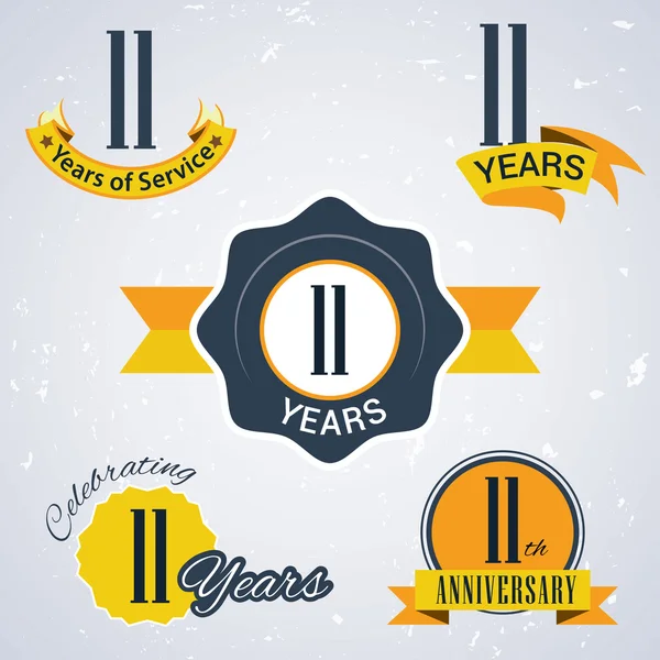 11 years of service, 11 years . Celebrating 11 years , 11th Anniversary - Set of Retro vector Stamps and Seal for business — Stock Vector