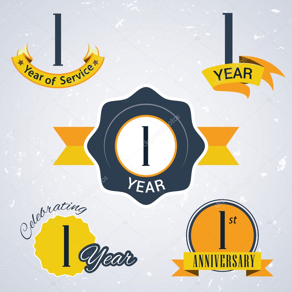 1 Year of service, 1 year . Celebrating 1 year , 1st Anniversary - Set of Retro vector Stamps and Seal for business
