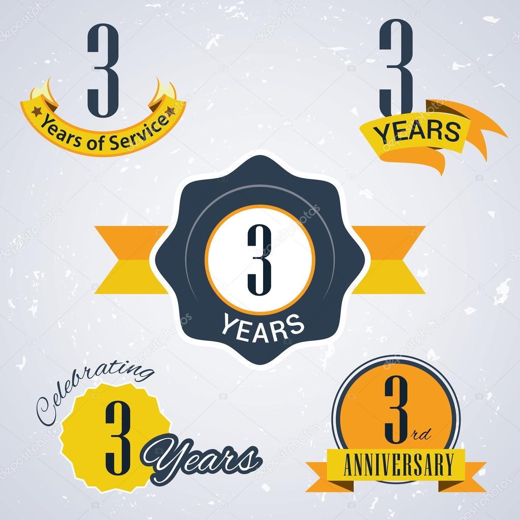 3 Years of service, 3 years . Celebrating 3 years , 3rd Anniversary - Set of Retro vector Stamps and Seal for business