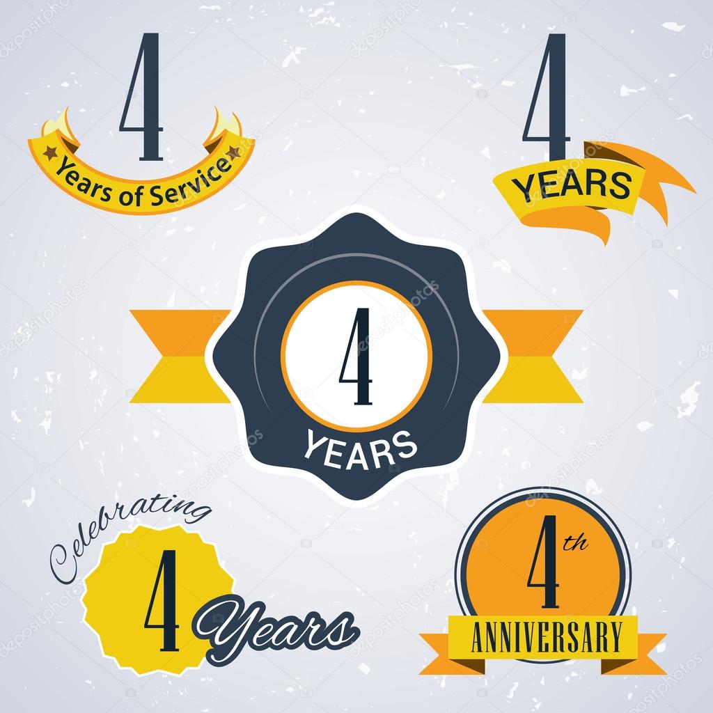 4 Years of service, 4 years . Celebrating 4 years , 4th Anniversary - Set of Retro vector Stamps and Seal for business