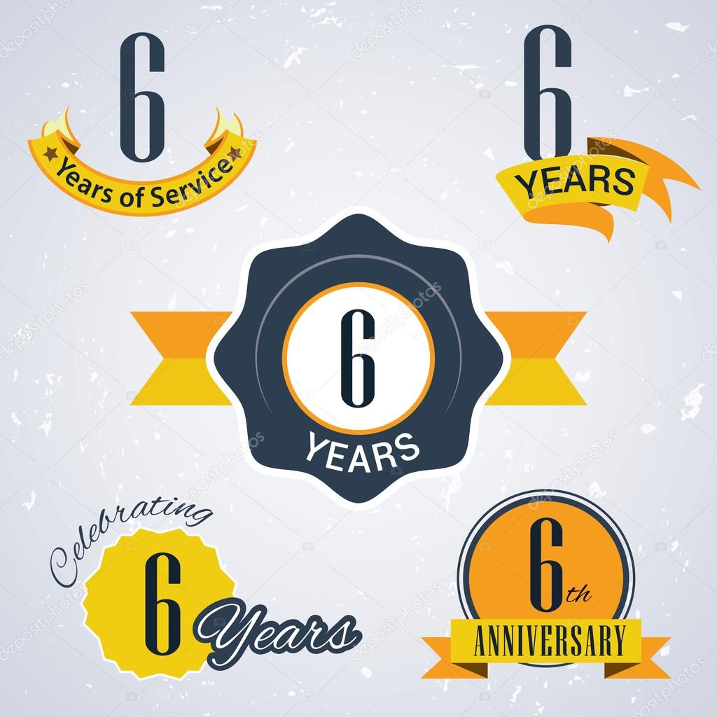 6 Years of service, 6 years . Celebrating 6 years , 6th Anniversary - Set of Retro vector Stamps and Seal for business