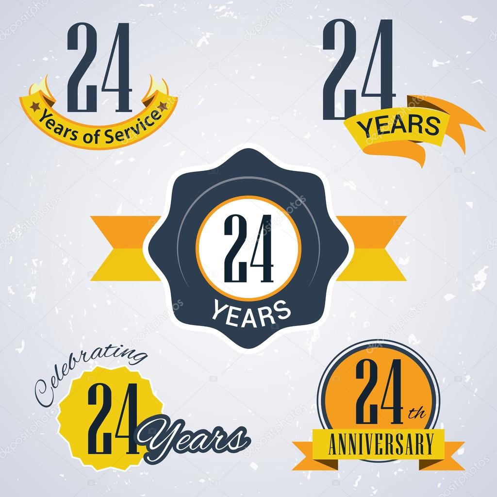 24 years of service, 24 years . Celebrating 24 years , 24th Anniversary - Set of Retro vector Stamps and Seal for business