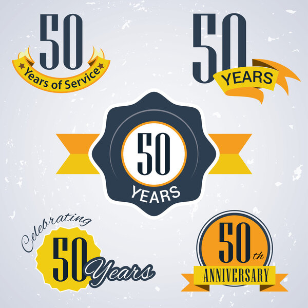 50 years of service,  50 years . Celebrating 50 years , 50th Anniversary - Set of Retro vector Stamps and Seal for business