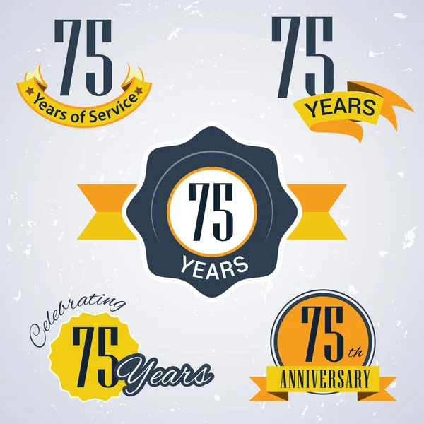 75 years of service, 75 years . Celebrating 75 years , 75th Anniversary - Set of Retro vector Stamps and Seal for business — Stock Vector