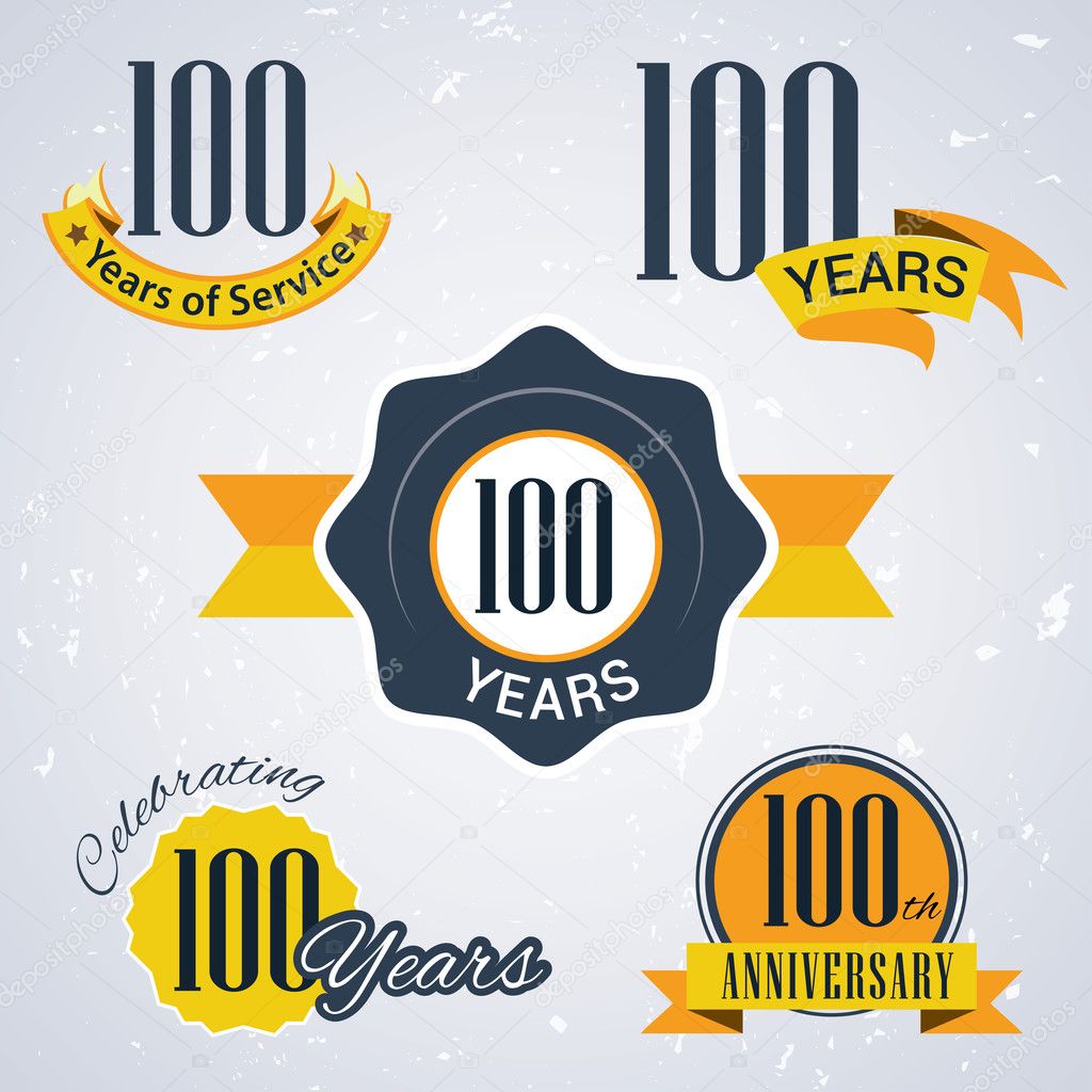 100 years of service, 100 years, Celebrating 100 years, 100 th Anniversary - Set of Retro vector Stamps and Seal for business