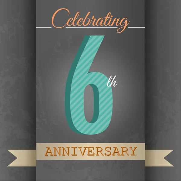 6th Anniversary poster , template design in retro style - Vector Background — Stock Vector