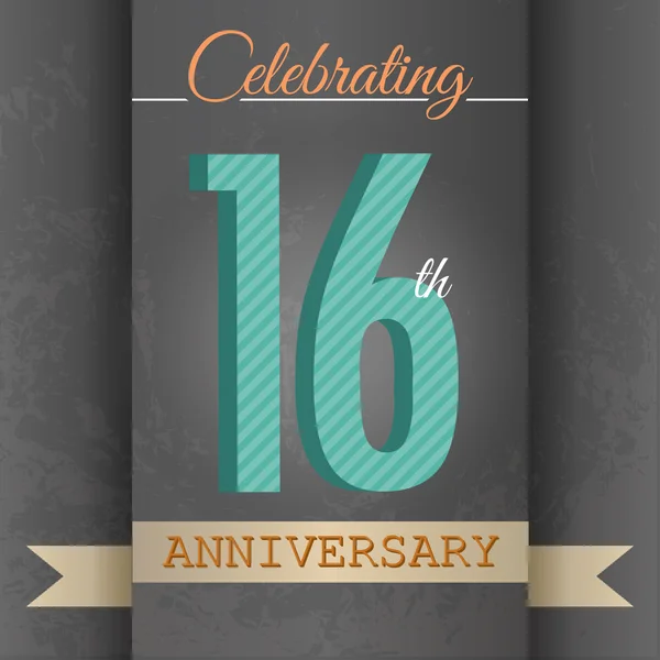 16th Anniversary poster , template design in retro style - Vector Background — Stock Vector