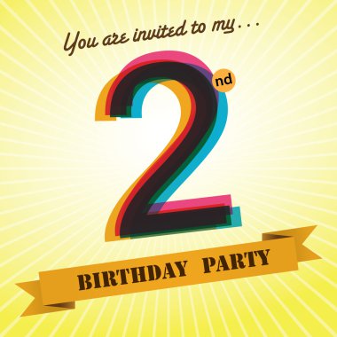 2nd birthday party davet, retro tarzı - vektör arka plan tasarım şablonu
