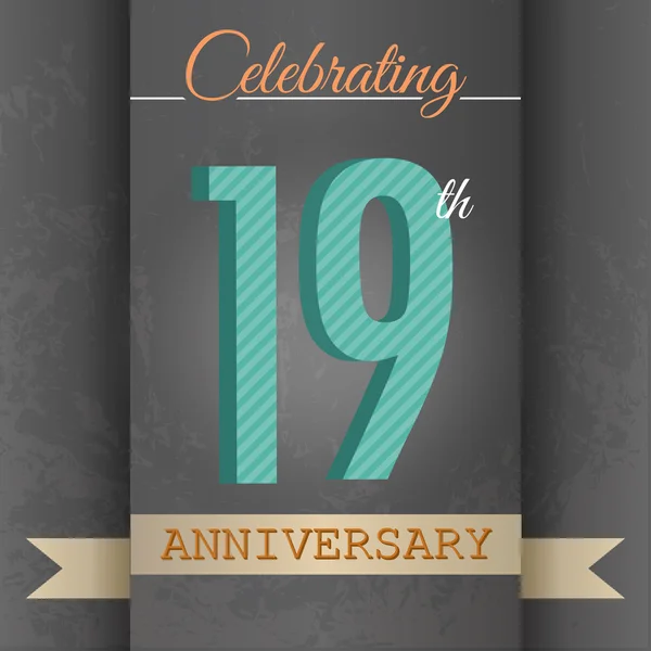 19th Anniversary poster , template design in retro style - Vector Background — Stock Vector