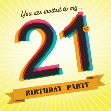 21st Birthday party invite, template design in retro style - Vector Background clipart