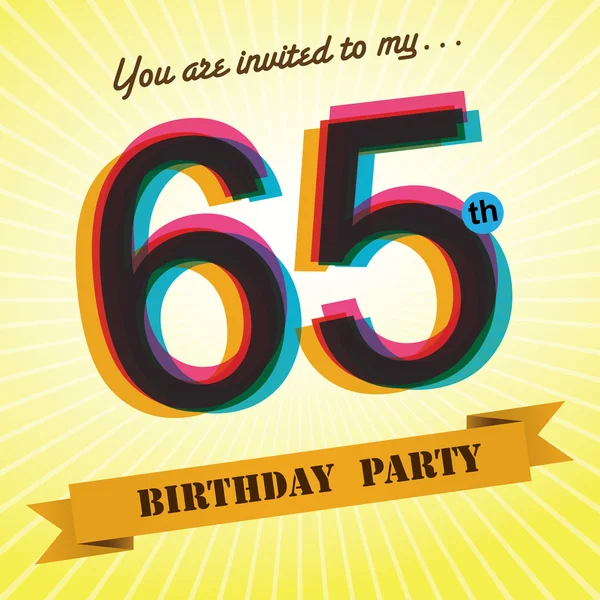 65th Birthday party invite, template design in retro style - Vector Background — Stock Vector