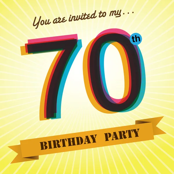 70th Birthday party invite, template design in retro style - Vector Background — Stock Vector