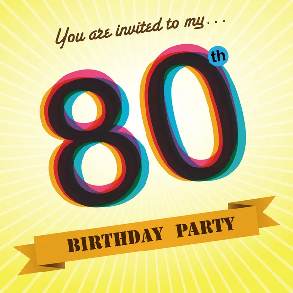 Convite de festa de aniversário 80th, design de modelo em estilo retro - Fundo do vetor — Vetor de Stock