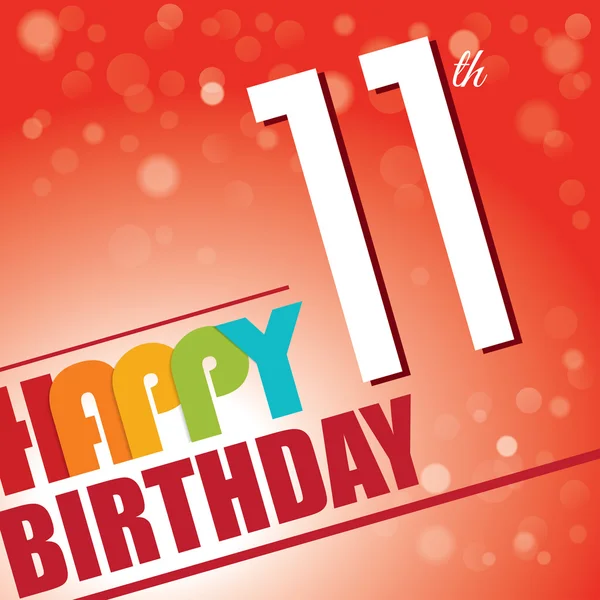 11e verjaardag partij uitnodigt, sjabloonontwerp in lichte en kleurrijke retro stijl - vector — Stockvector