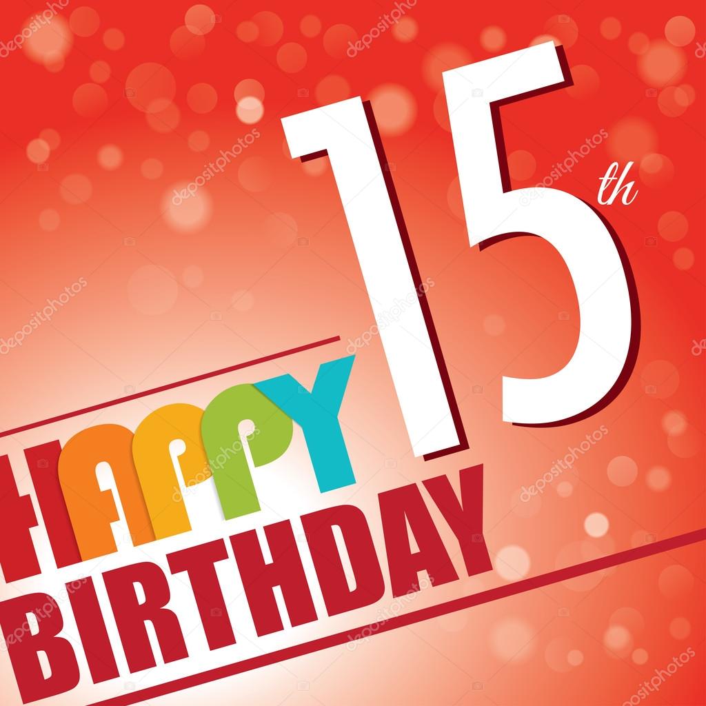 15th Birthday party invite,template design in bright and colourful retro style - Vector