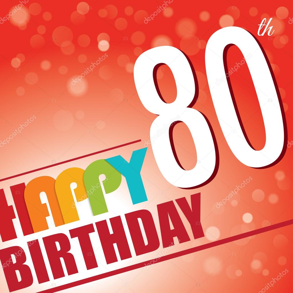 80th Birthday party invite,template design in bright and colourful retro style - Vector