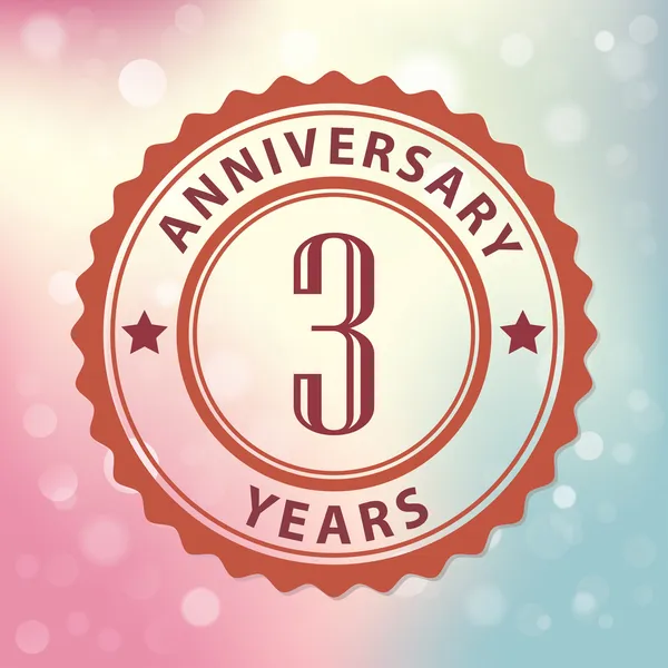 "3 Years Anniversary" - Retro style seal, with colorful bokeh background EPS 10 vector — Stock Vector