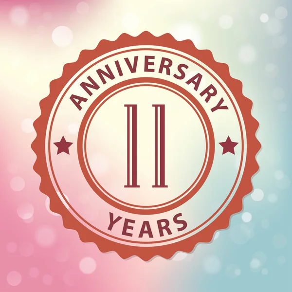 "11 Years Anniversary" - Retro style seal, with colorful bokeh background EPS 10 vector — Stock Vector