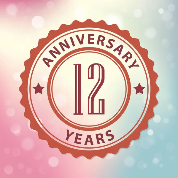 "12 Anos Aniversário "- Selo estilo retro, com fundo bokeh colorido EPS 10 vetor — Vetor de Stock