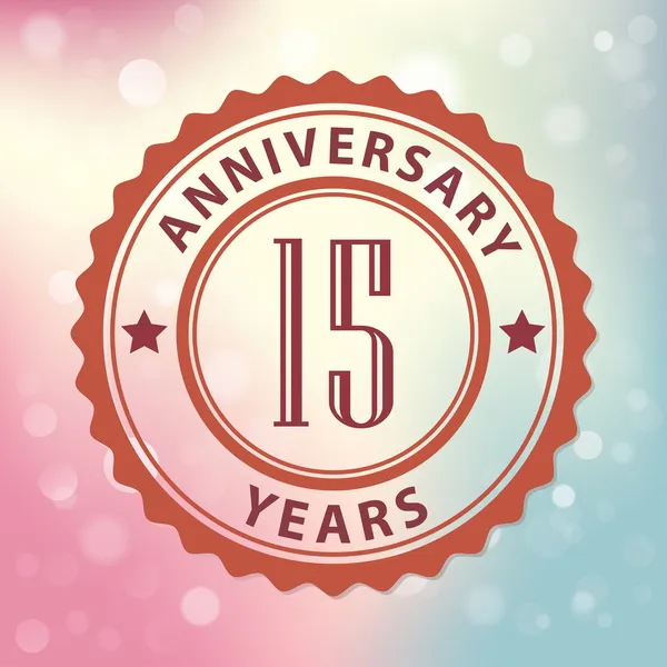 "15 Years Anniversary" - Retro style seal, with colorful bokeh background EPS 10 vector — Stock Vector