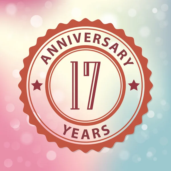 "17 Ans anniversaire "- Sceau de style rétro, avec fond bokeh coloré EPS 10 vecteur — Image vectorielle