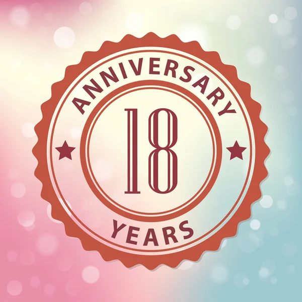 "18 Years Anniversary" - Retro style seal, with colorful bokeh background EPS 10 vector — Stock Vector