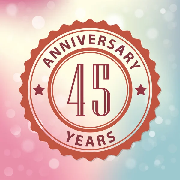 "45 Years Anniversary" - Retro style seal, with colorful bokeh background EPS 10 vector — Stock Vector