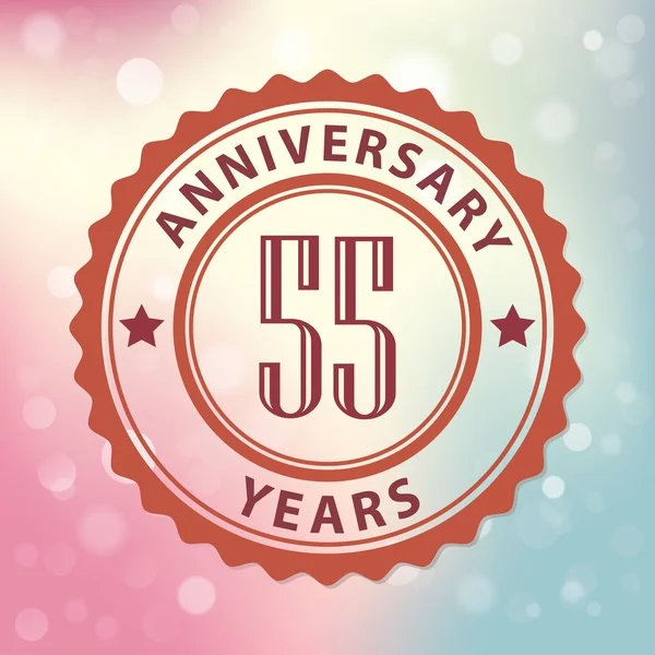 "55 Años Aniversario "- Sello de estilo retro, con colorido fondo bokeh EPS 10 vector — Vector de stock