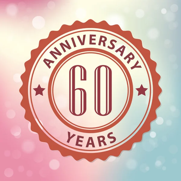 "60 Años Aniversario "- Sello de estilo retro, con colorido fondo bokeh EPS 10 vector — Archivo Imágenes Vectoriales