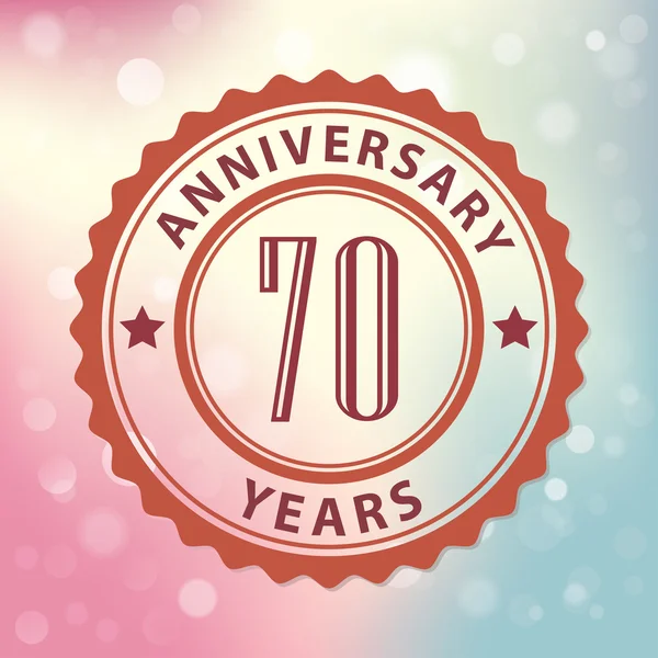 "70 Años Aniversario "- Sello de estilo retro, con colorido fondo bokeh EPS 10 vector — Archivo Imágenes Vectoriales