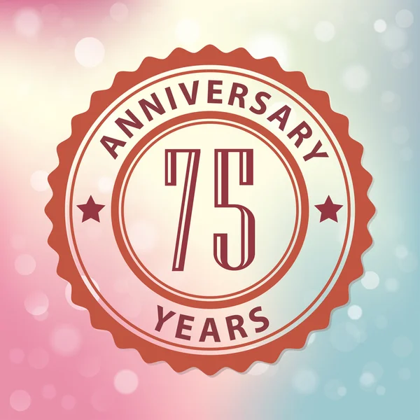 "75 Years Anniversary" - Retro style seal, with colorful bokeh background EPS 10 vector — Stock Vector