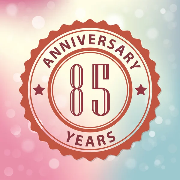 "85 Years Anniversary" - Retro style seal, with colorful bokeh background EPS 10 vector — Stock Vector