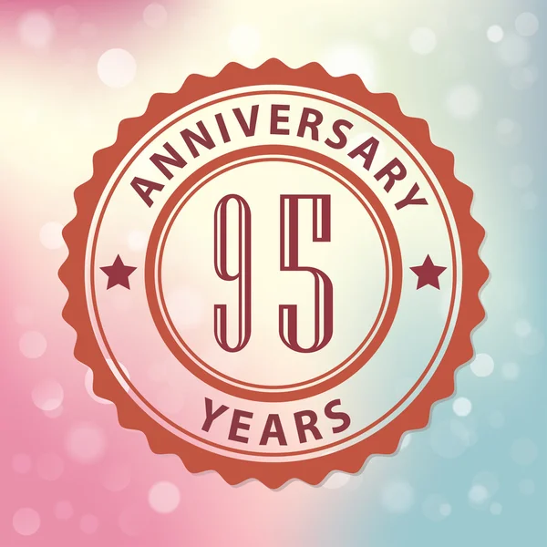 "95 Years Anniversary" - Retro style seal, with colorful bokeh background EPS 10 vector — Stock Vector