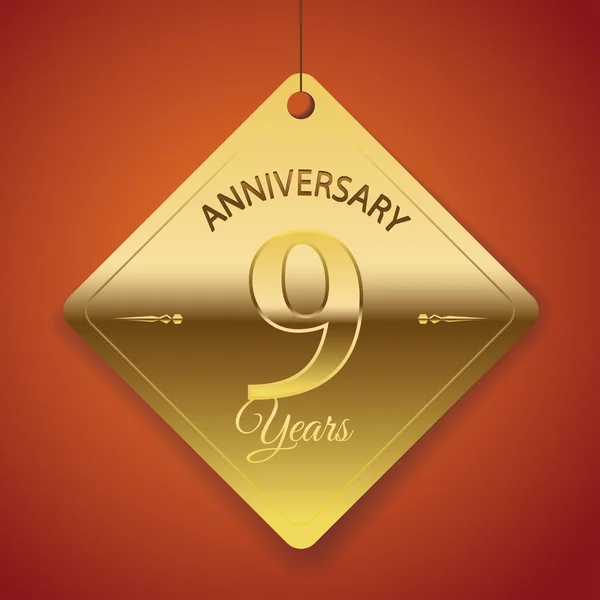 9 Años Aniversario cartel, plantilla, tag design Vector — Vector de stock