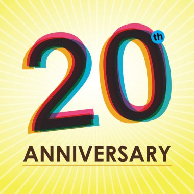 20 yıl yıldönümü poster, şablon, etiket tasarım vektör