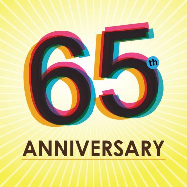 65 yıl yıldönümü poster, şablon, etiket tasarım vektör