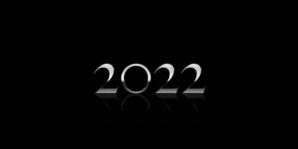 2022 Letras Cromadas Mínimas Con Reflexión Sobre Fondo Negro —  Fotos de Stock