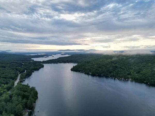 Ostrovy Squam Lake Nad Hlavou Drone Během Léta — Stock fotografie