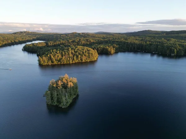 Ostrovy Squam Lake Nad Hlavou Drone Během Léta — Stock fotografie