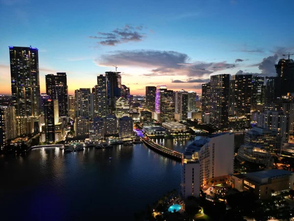 Sonnenuntergang Hinter Der Skyline Von Miami Brickell Sommer — Stockfoto