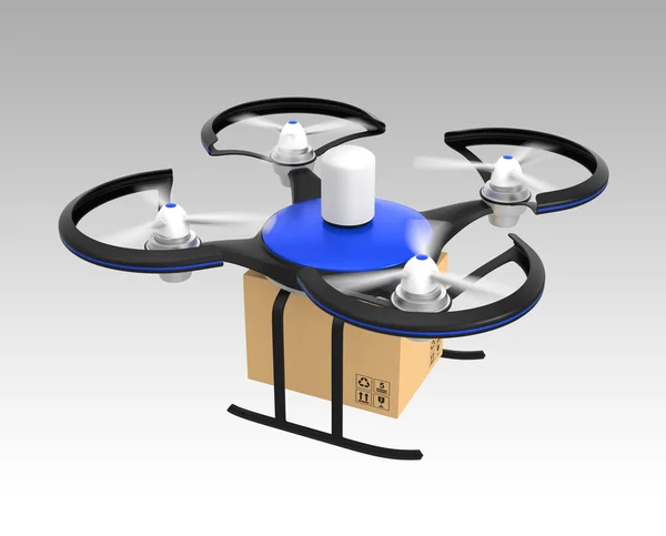 Air drone carrying carton package for fast delivery concept — Zdjęcie stockowe