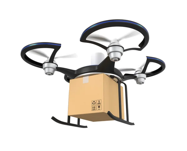 Air drone carrying carton package for fast delivery concept — Stock Photo, Image