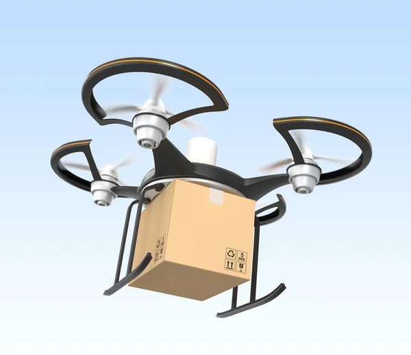 Air drone carrying carton package for fast delivery concept — Stock Photo, Image