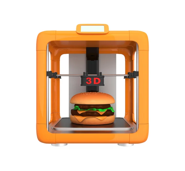 3D εκτυπωτής εκτύπωση τροφίμων όπως χάμπουργκερ — Φωτογραφία Αρχείου