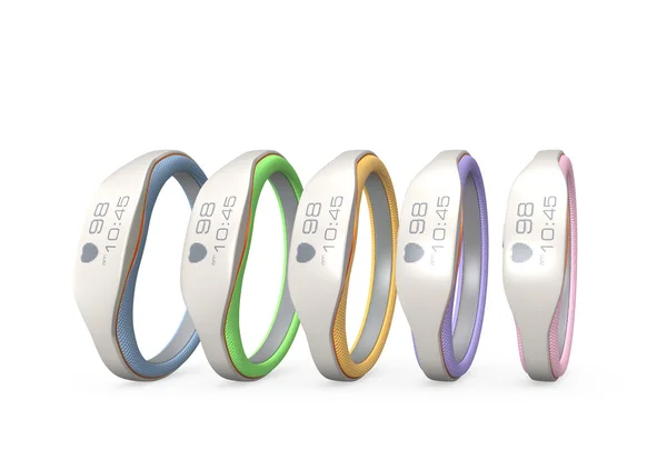 Bracelets intelligents colorés isolés sur fond blanc — Photo