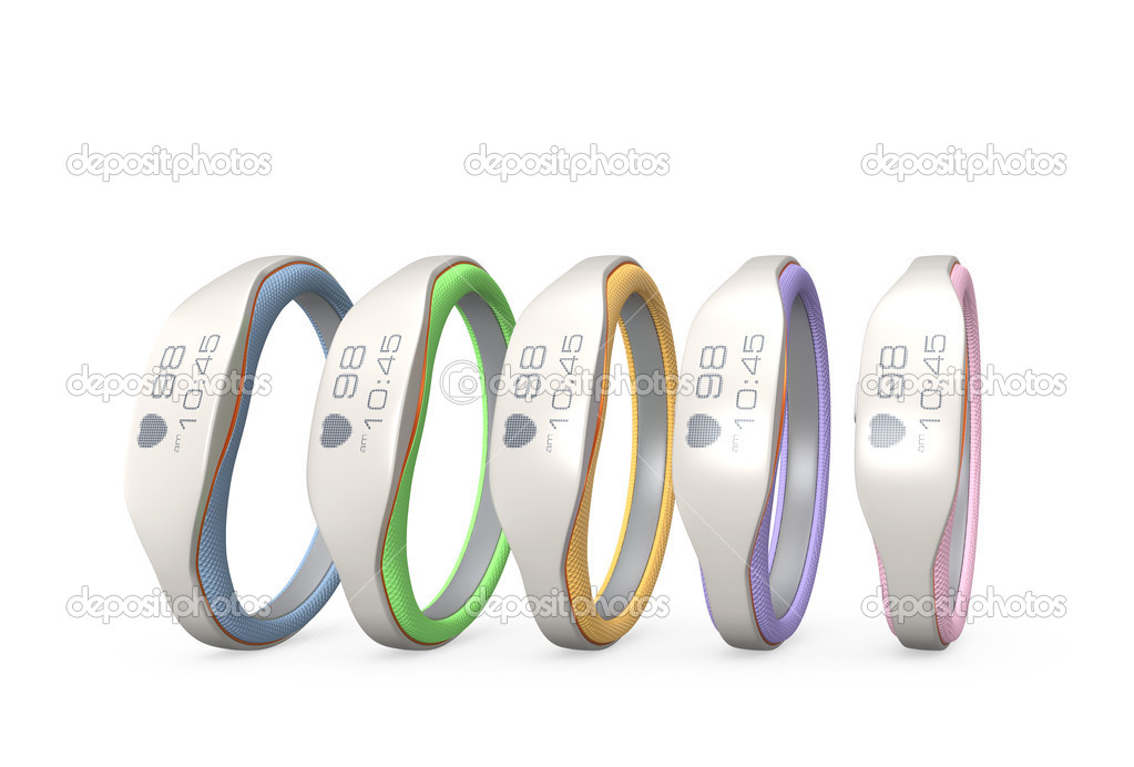 Colorful smart wristbands isolated on white background
