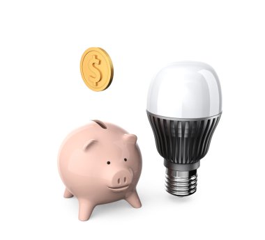 Piggy bank and LED light bulb clipart